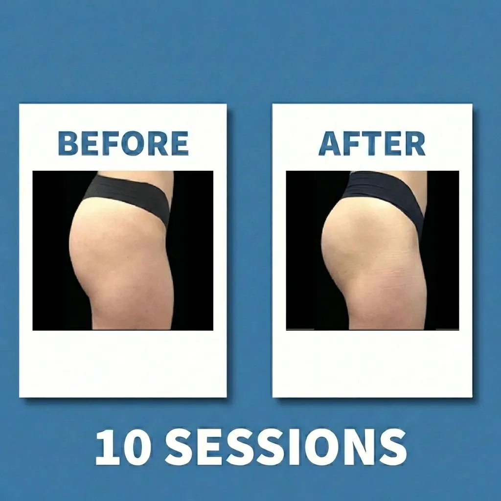 Cryo body sculpting before and after, glutes side view, 10 sessions